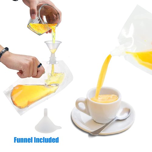 6-Piece Reusable Drinking Flasks - Juice & Liquor Pouch, Concealable Plastic, 12 oz with Funnel