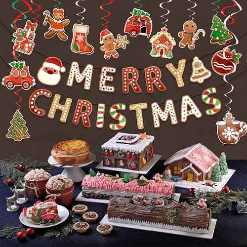 Gingerbread Party Decorations Gingerbread Merry Christmas Banner Gingerbread Theme Christmas Decorations Pre-Assembled Ginger Bread Christmas Decor Christmas Holiday Party Supplies Home Office Fireplace Decoration