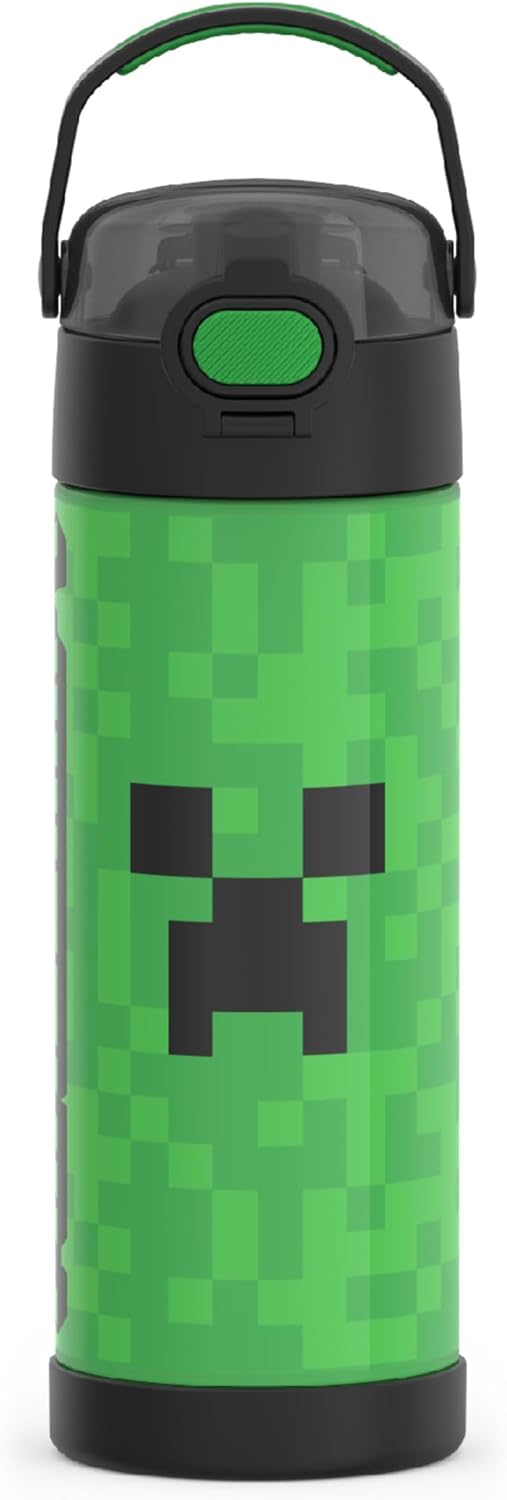 THERMOS FUNTAINER 16 Ounce Stainless Steel Vacuum Insulated Bottle - Wide Spout Lid | MINECRAFT Design