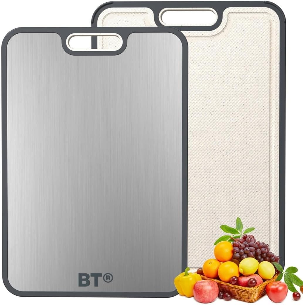 Skiennix Stainless Steel Cutting Board - Non-Toxic 2-in-1 Double-Sided Design | Large 16”×11” Size