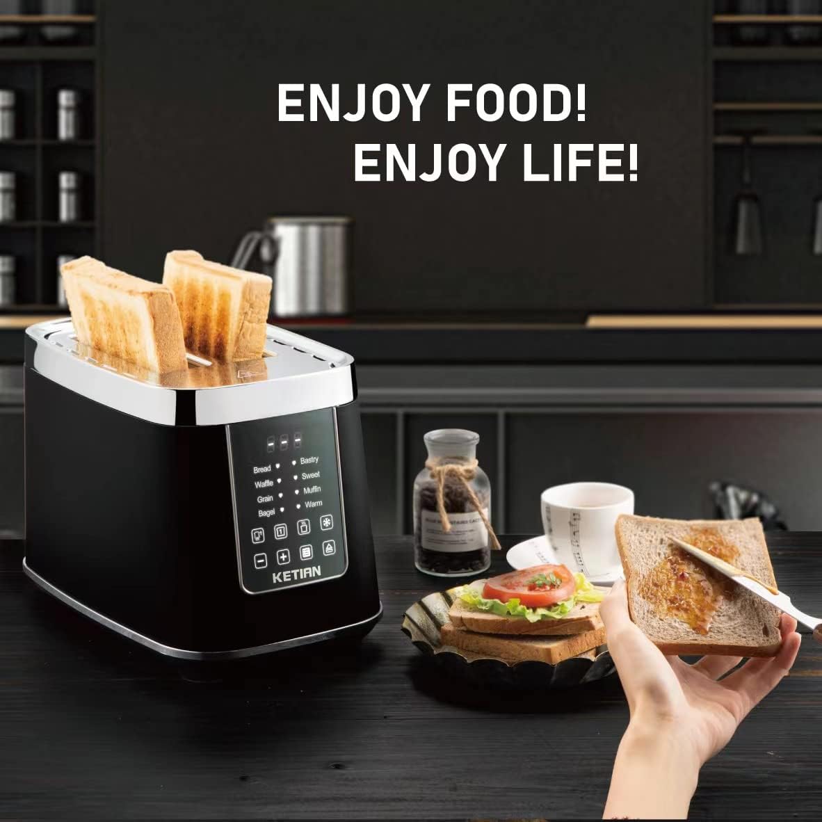 KETIAN Smart Touchscreen 2-Slice Electric Toaster - 7 Browning Settings & Preset Modes for Perfect Toast