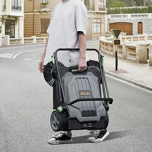 VEVOR Walk-Behind Hand Push Floor Sweeper with 25.6-Inch Sweeping Width, Gray & Black