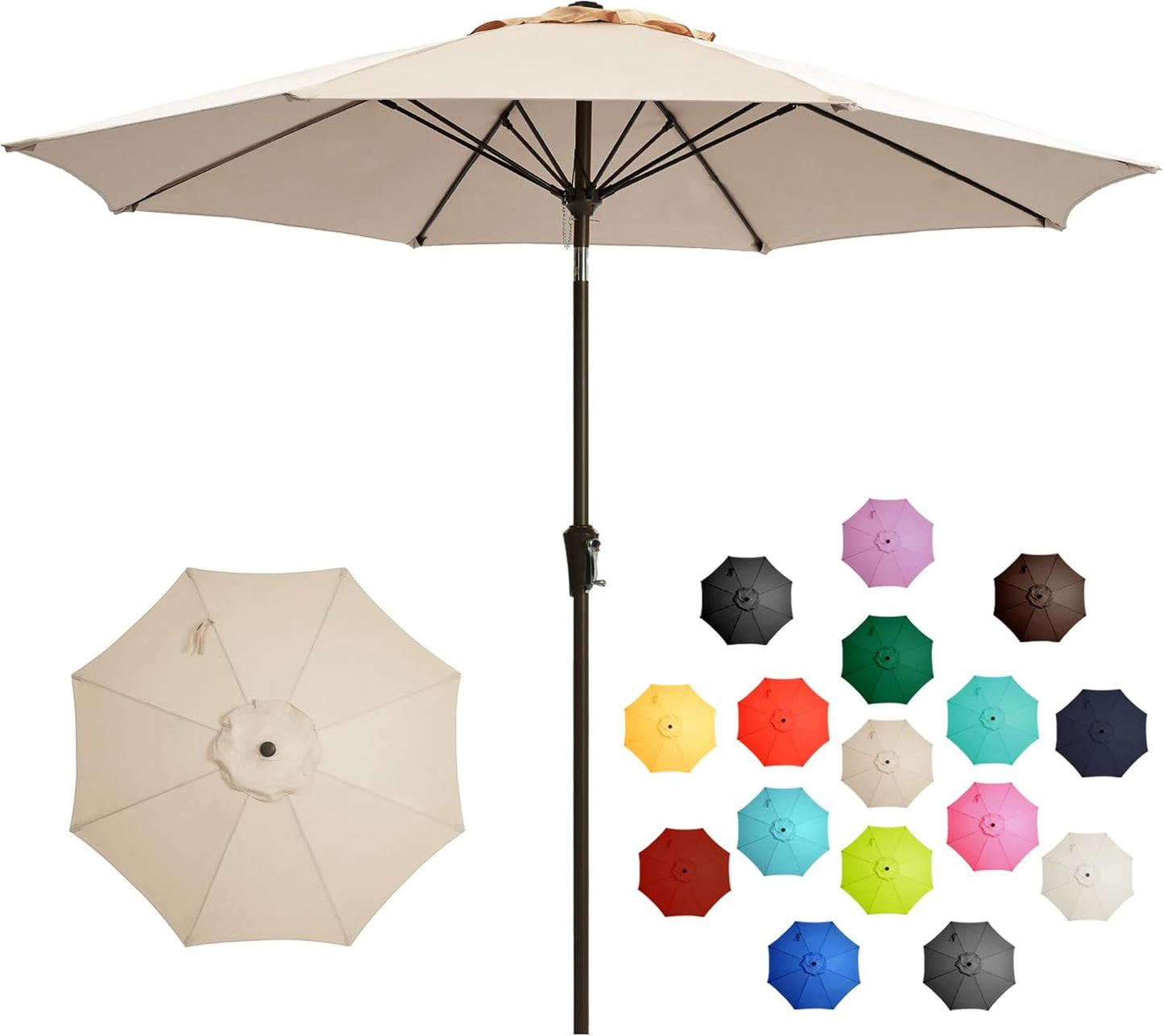 LOUNZY 9FT Large Outdoor Patio Umbrella - UV Resistant with Easy Tilt & Crank | Sturdy Fiberglass Ribs for Backyard & Pool