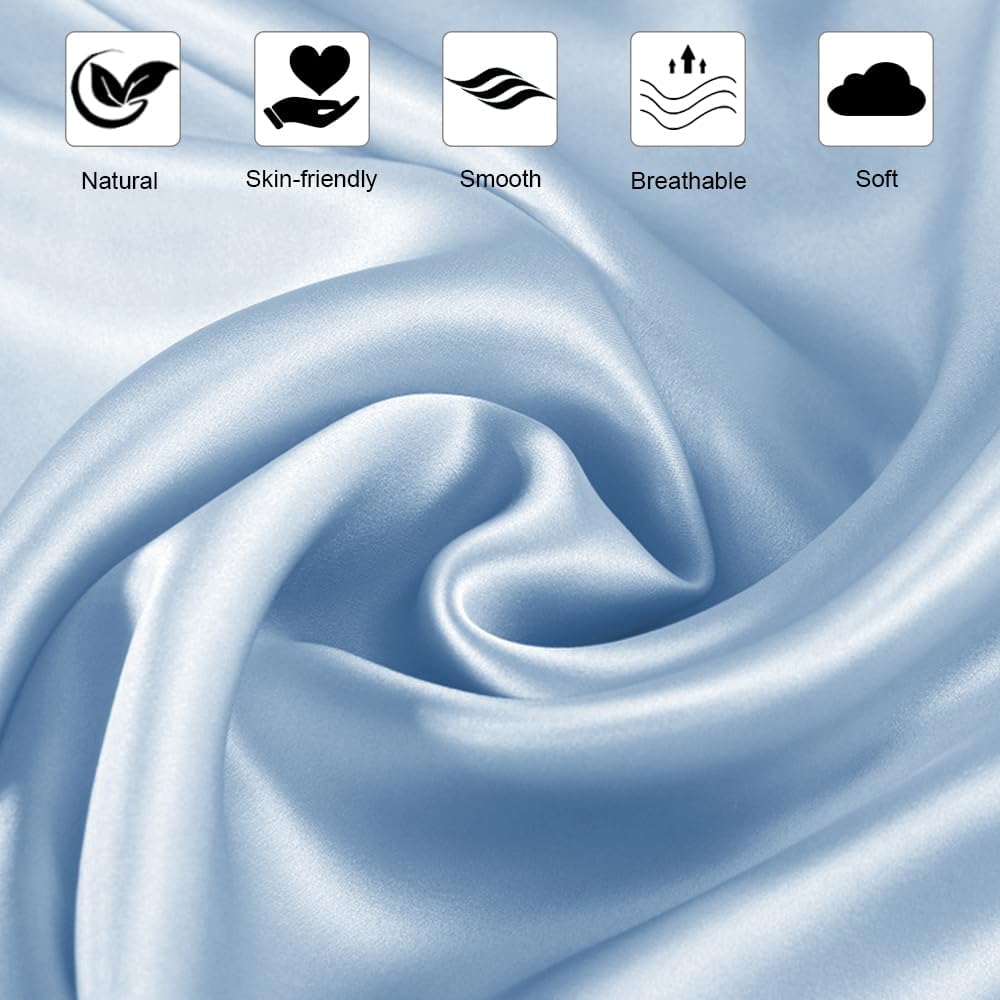 Ravmix Silk Pillowcase - 21 Momme Mulberry Silk for Hair & Skin Health | Soft & Breathable Queen Size (Light Blue)