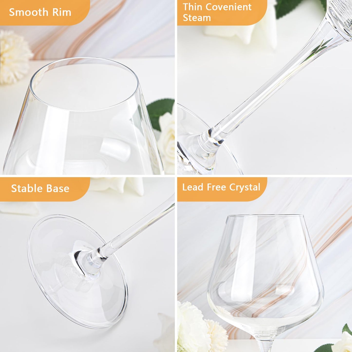 Swanfort Crystal Red Wine Glasses Set of 4 – 16 oz Elegant Long Stem Wine Glasses in Gift Box, Premium Glassware for Wedding, Anniversary, Birthday Gifts