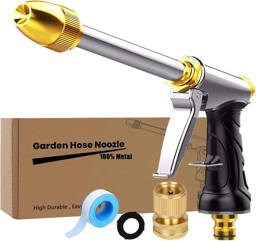 **Skiennix Heavy Duty Metal Garden Hose Nozzle - High Pressure Brass Spray Gun with Quick Connectors**