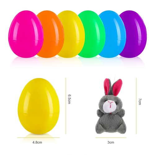 BILLMOSS Prefilled Easter Eggs with Mini Plush Toys, 12 Packs Easter Basket Stuffers Party Favors for Kids Easter Eggs Hunt (Pre-filled)