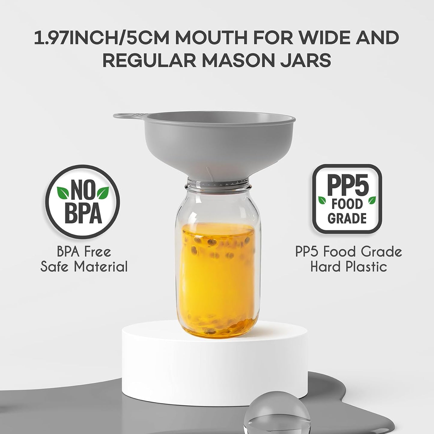 Pisol Wide Mouth Funnel Set - Versatile Food Grade Plastic Kitchen Funnels with 4 Spouts & 2 Strainers, Grey