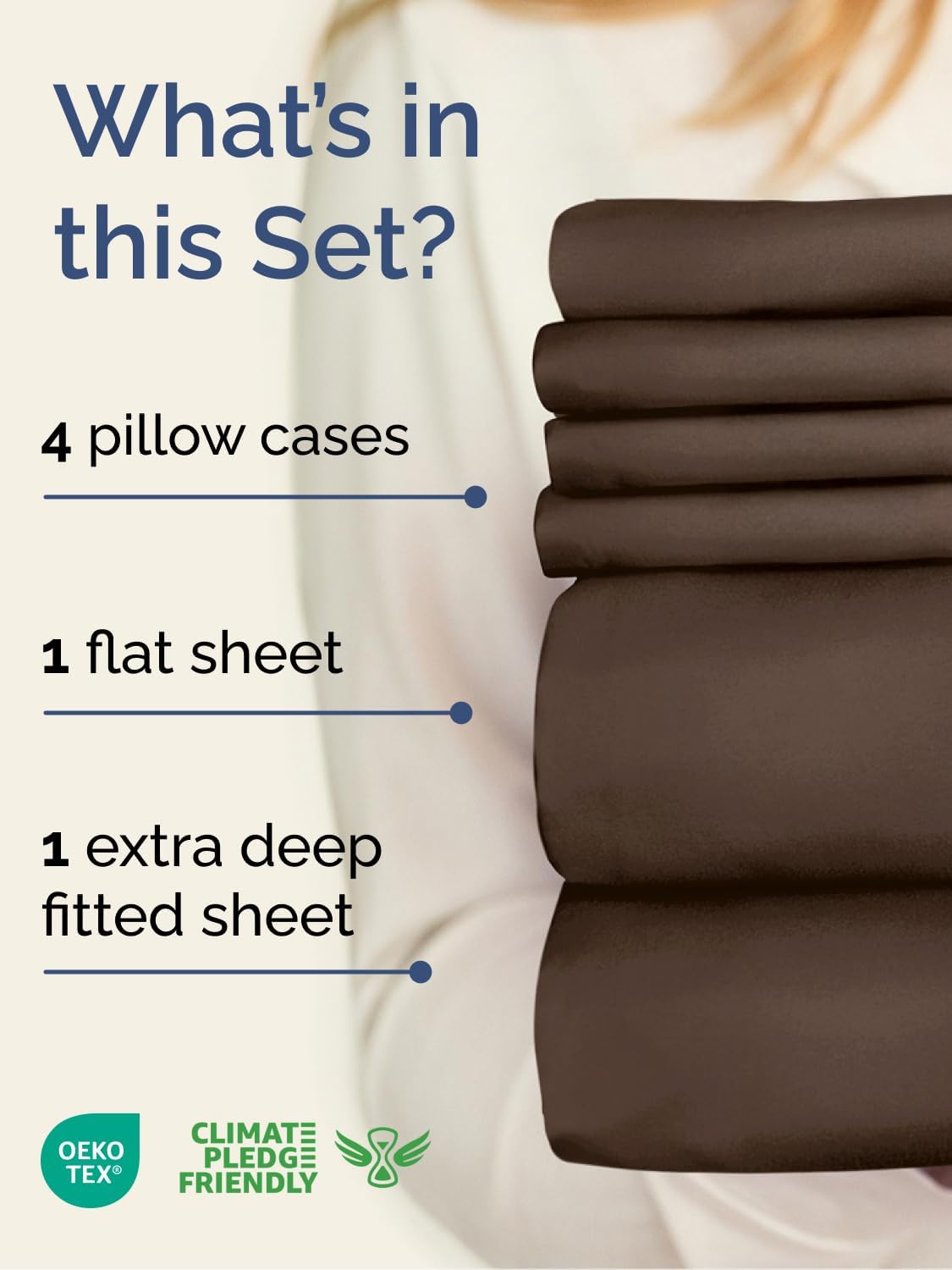 Skiennix Extra Deep Full Sheet Set - 6 Piece Cooling Bedding - Soft, Wrinkle-Free, Brown