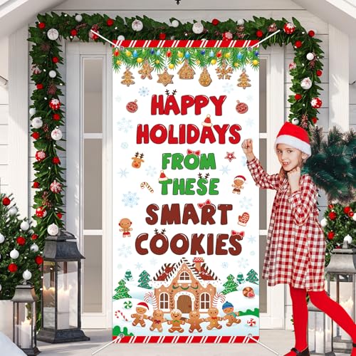 Christmas Gingerbread Door Cover Banner for Classroom, 79 x 35 in with Rope