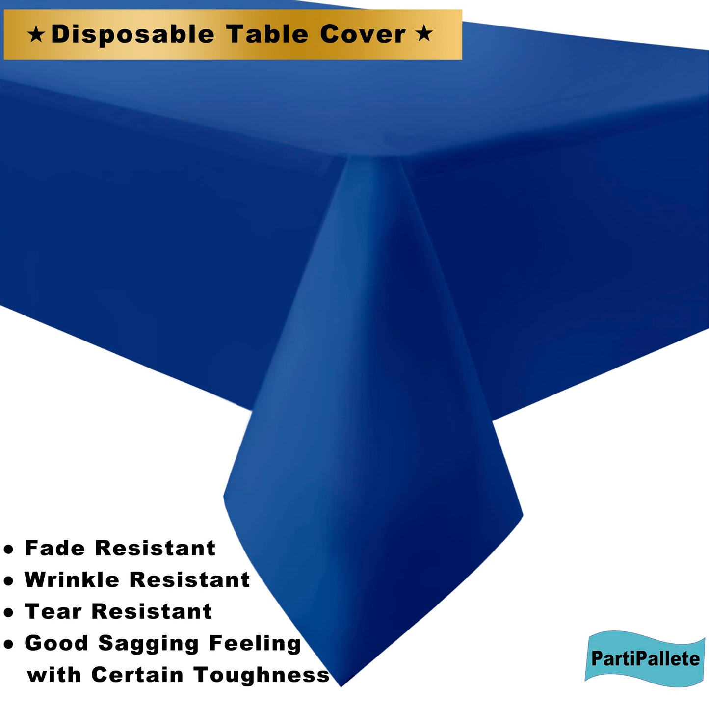 PartiPallete 3-Pack Premium Plastic Dark Royal Blue Tablecloth Disposable 54" x 108" Rectangle Table Cover PEVA Party Sapphire Ocean Blue Table Cloths for Parties Birthday Wedding Picnic Banquet