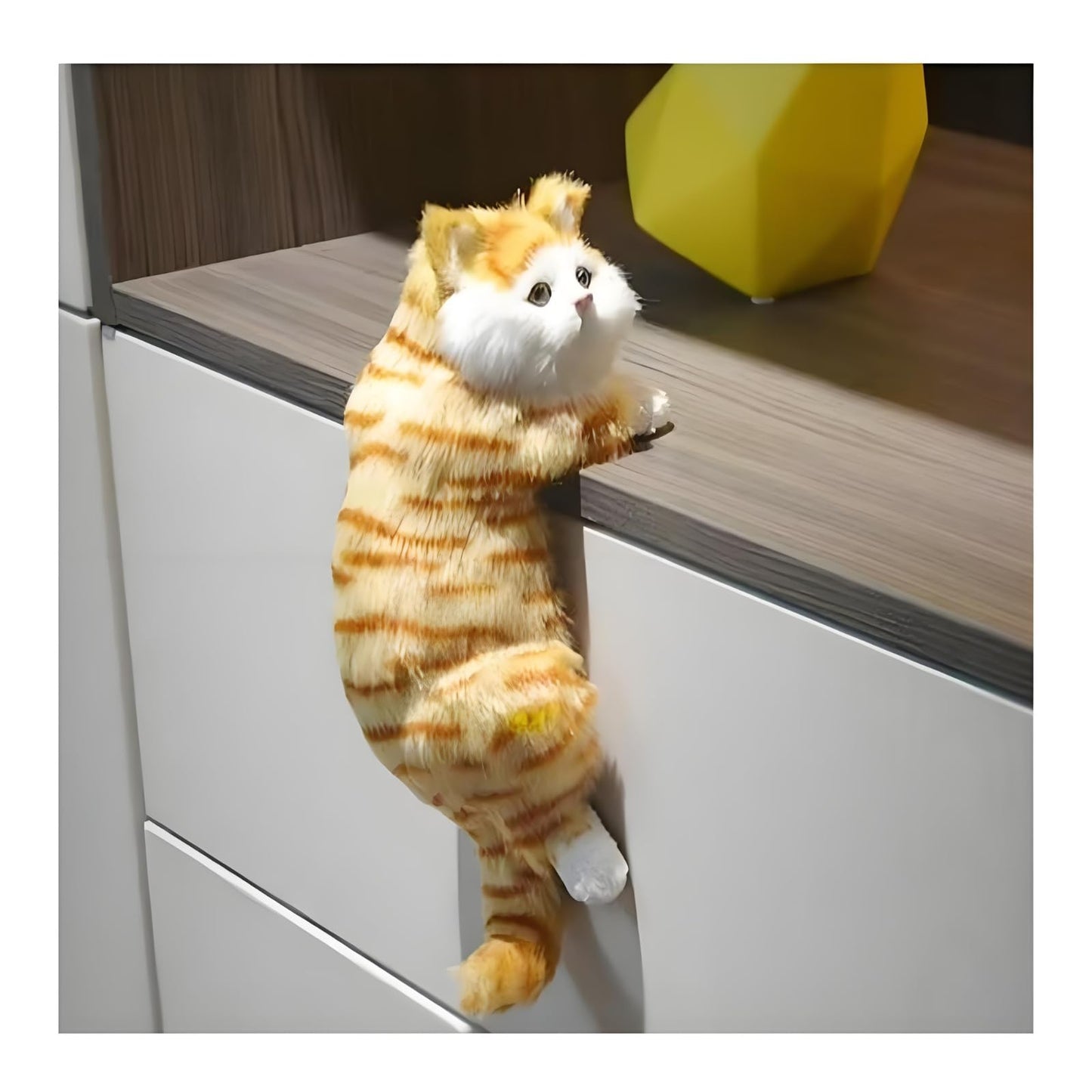 Realistic Furry Kitty,Nightstand Decor,Simulation Hanging Cat,Cat Figurines,Cat Gifts for Women,Home Office Car Decoration,Realistic Plush Kitty,Synthetic Fur,Handmade Lifelike Cat Statue (Yellow)