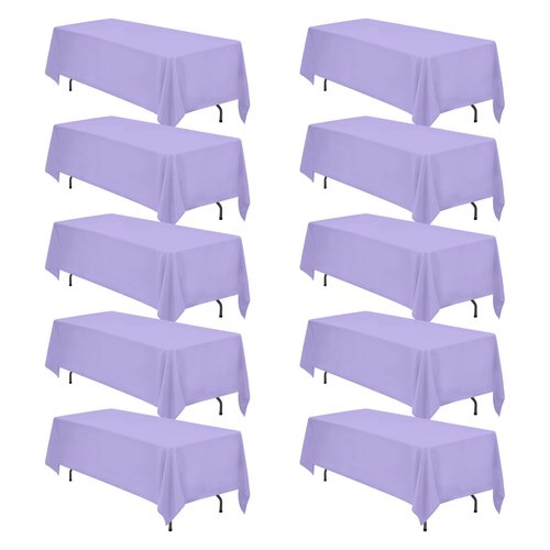 BRILLMAX 10 Pack Lavender Tablecloths 70 x 120 Inch for 6ft & 8ft Rectangle Tables - 150 GSM Polyester Fabric, Universal Fit, Water, Stain & Wrinkle Resistant Cloth Cover for Wedding Banquet Dining