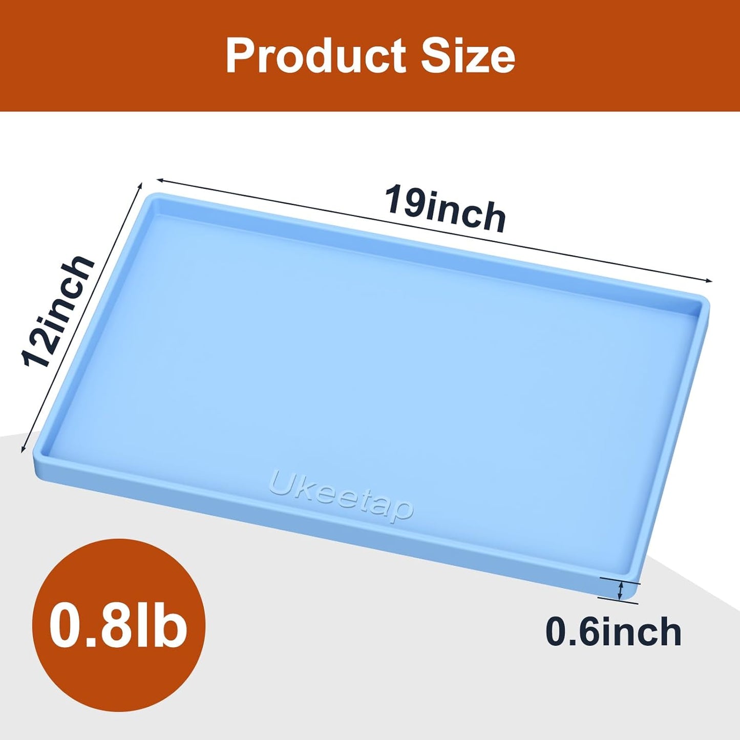 Ukeetap Extra Thick Silicone Dog & Cat Food Mat - Waterproof, Non-Slip, 19” x 12”, Blue