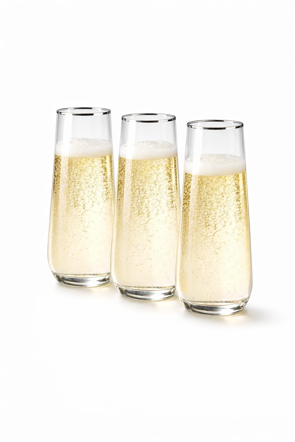 Lillian Clear Champagne Flute with Polished Silver Trim, 9 oz – Unbreakable Disposable Plastic Cups for Weddings & Parties, 72 Pack