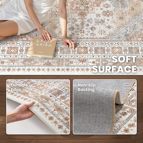 Orange 6x9 Area Rug for Living Room Washable Non-Slip Geometric Design