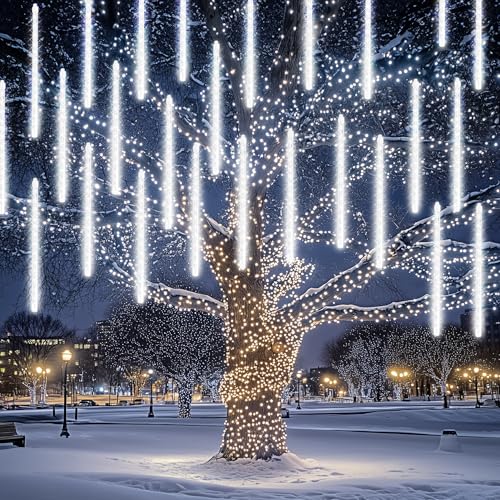 Dazzle Bright 864 LED Meteor Shower Rain Lights (White, 11.8 in, 24 Tubes) Waterproof Plug-in Xmas Decor