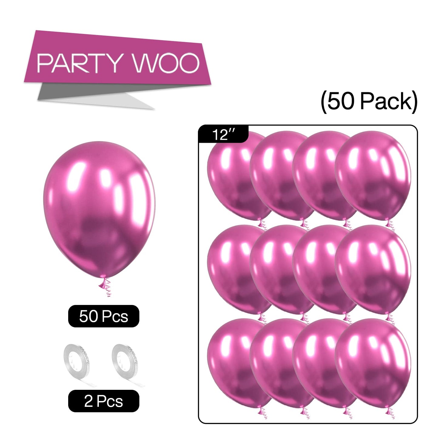 PartyWoo Metallic Hot Pink Balloons 50 pcs 12 Inch Metallic Pink Magenta Fushsia Latex Helium Balloons for Birthday Valentine's Day Bachelorette Wedding Baby Shower Party Decorations Pink-G114