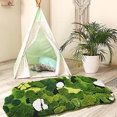 Green Moss Bathroom Runner Rug 1'8" x 3'7" - Plant Leaf Bath Mat