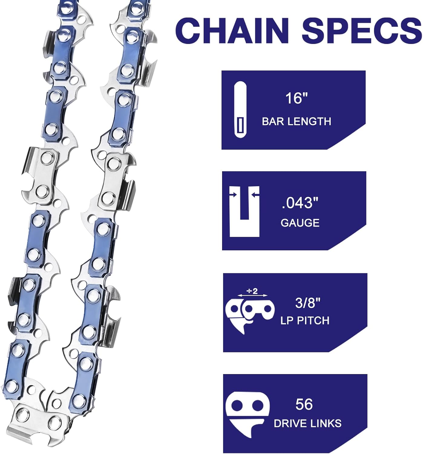 Milwaukee 16-Inch Chainsaw Chain - 3/8" LP Pitch, .043'' Gauge, 56 Drive Links - Fits EGO, DeWalt, Greenworks