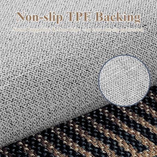 Outdoor Indoor Rug 3x5 Black Stripe Washable Non Slip Geometric Door Mat for Entryway Patio