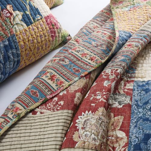 Luxury Floral Cotton Quilt Bedspread Set with 2 Shams - King Size 96x108in