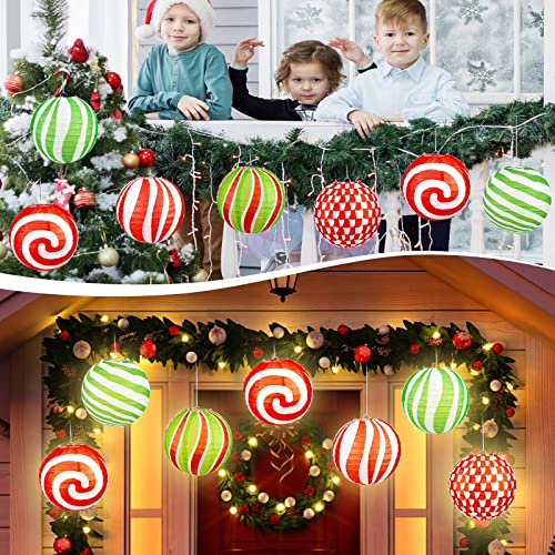 Panelee 12-Pack Christmas Peppermint Paper Lanterns 8 Inch Holiday Decor