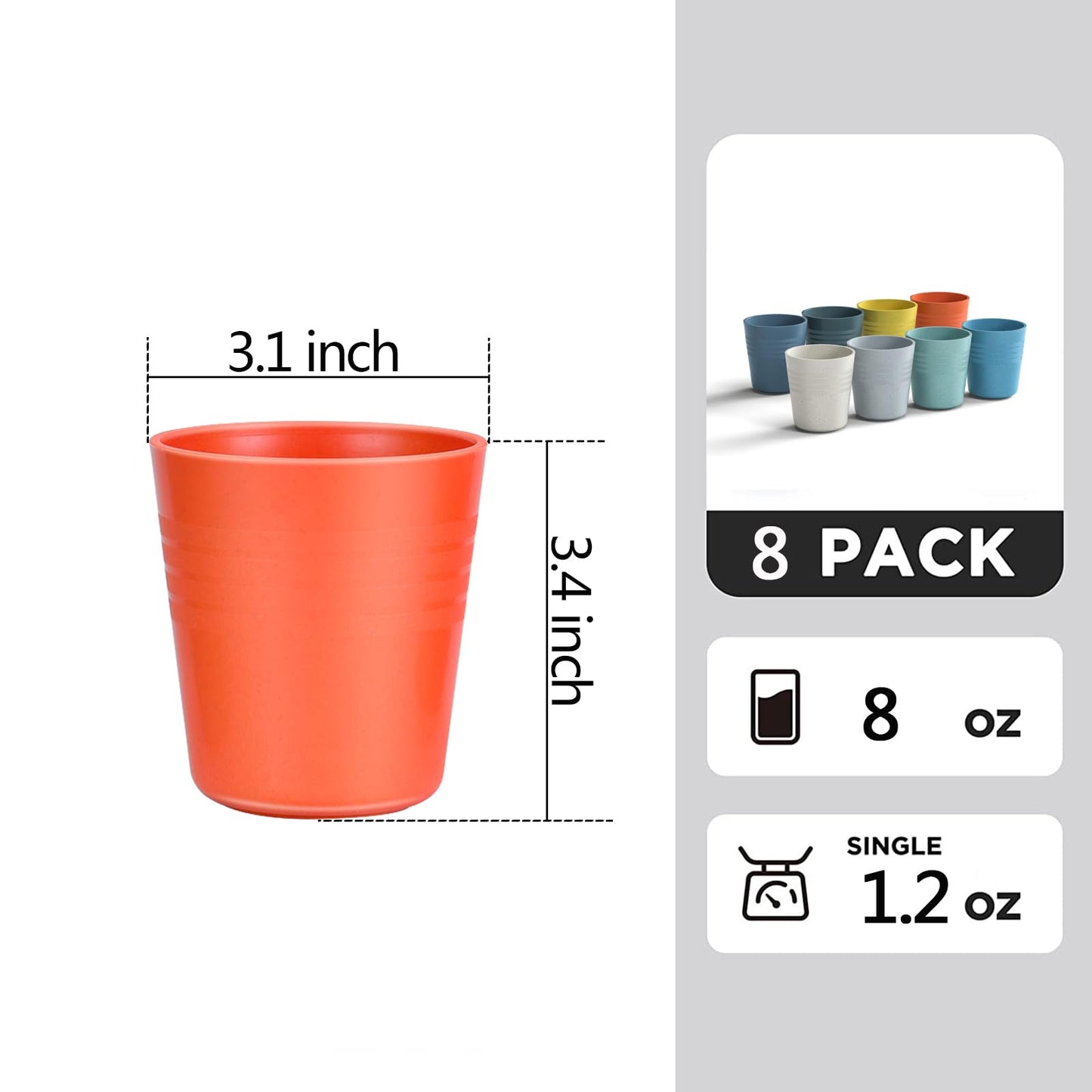 Homestockplus 8 Oz Wheat Straw Drinking Cups, [Set of 8] Small Plastic Cups Reusable, BPA Free Unbreakable Water Cups for Kitchen and Dining,Dishwasher and Microwave Safe