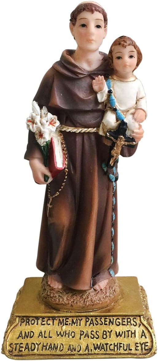Love's Gift Inc. Saint Anthony Statue - 5 Inch Brown & White Glossy Resin | Classic Religious Decor