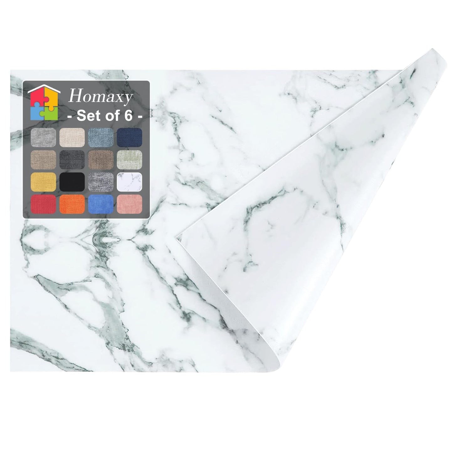 Homaxy Faux Leather Heat Resistant Placemats for Dining Table Set of 6, Waterproof Wipeable Washable PU Table Mats, Easy to Clean Anti-Slip Place Mats, 11.8" x 17", Marble