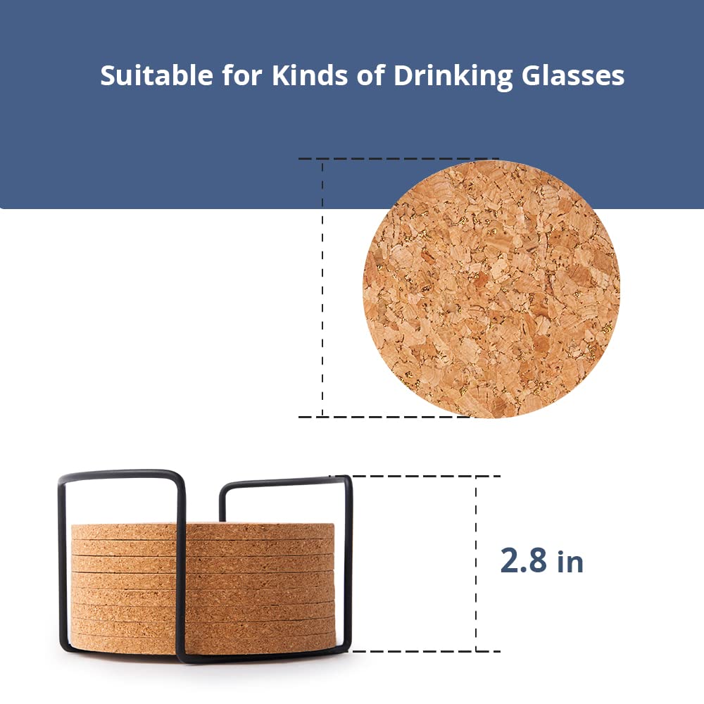 LIFVER Cork Coaster for Drinks with Holder, 8 Pcs Absorbent Coasters, Outdoor Coasters for Wooden Table Protection, Suitable for Kinds of Cups, House Warming Gifts 4 Inches
