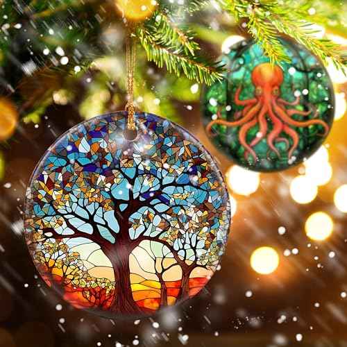 Touber Tree of Life Ornament, Christmas Decoration, Holiday Present Idea, Heirloom Keepsake, Round Ceramic, Bauble Present, Tree of Life