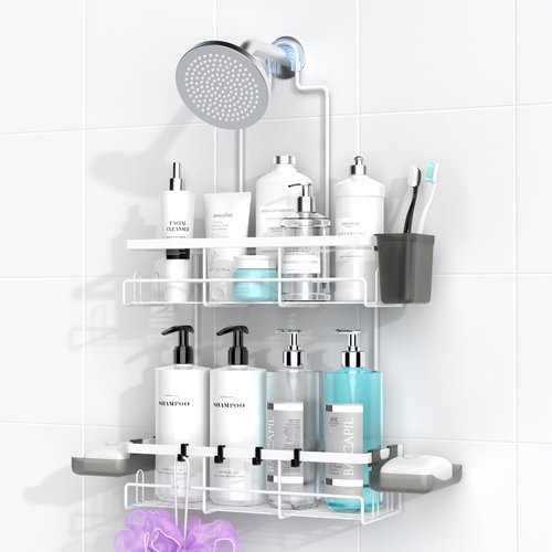 AKTECKE Shower Caddy - 30-Piece Hanging Bathroom Organizer in White for Space-Saving Storage