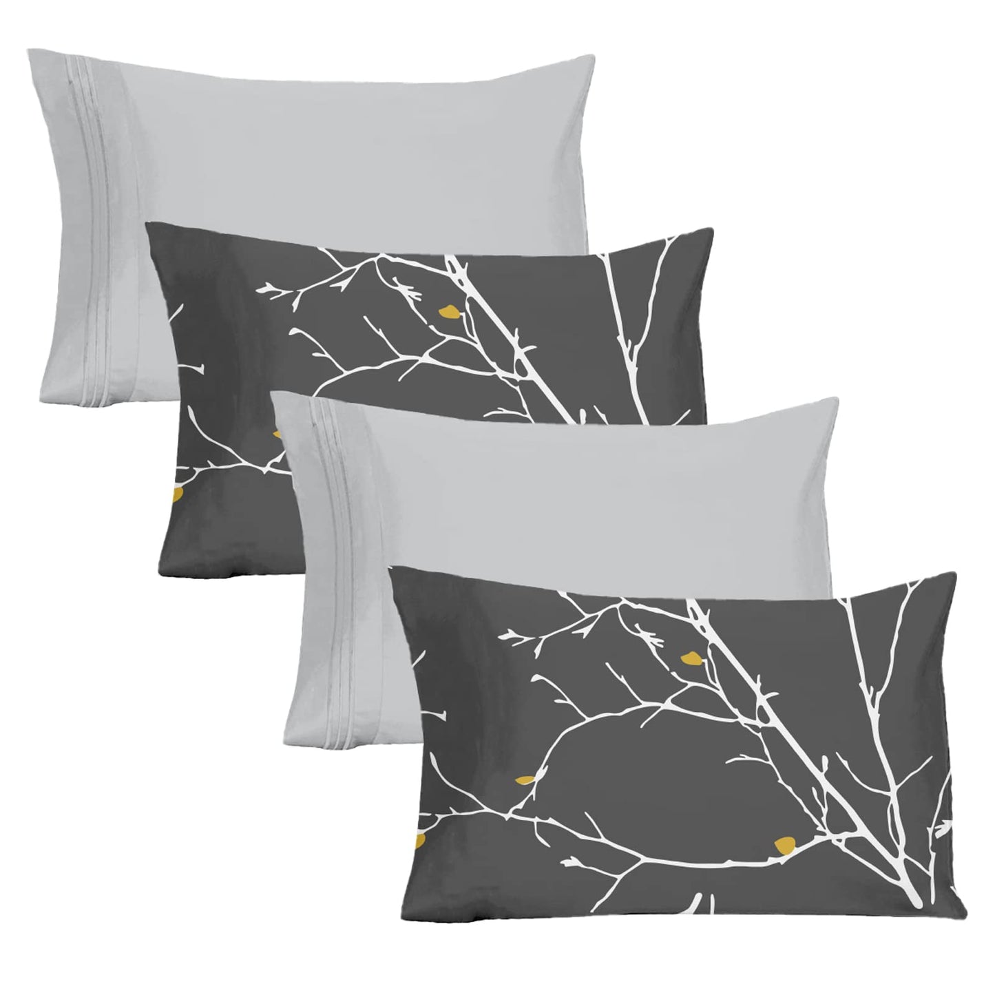 YIYEA Pillow Cases Standard Size Set of 4, Ultra Soft 1800TC Hotel Quality Double Brushed Microfiber Embroidered Pillowcases and Floral Pillow Covers, Envelope Closure, Fade Resistant (20"x26")
