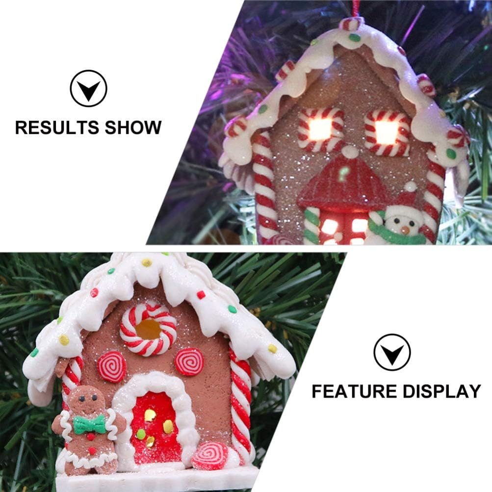 Toyvian Gingerbread House Ornaments - LED Christmas Village Decor with Santa & Snowman Figures | 3 Pcs
