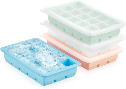 FOHERE Ice Cube Tray - Flexible BPA-Free Silicone Trays | 4-Pack, Easy Release & Stackable Design