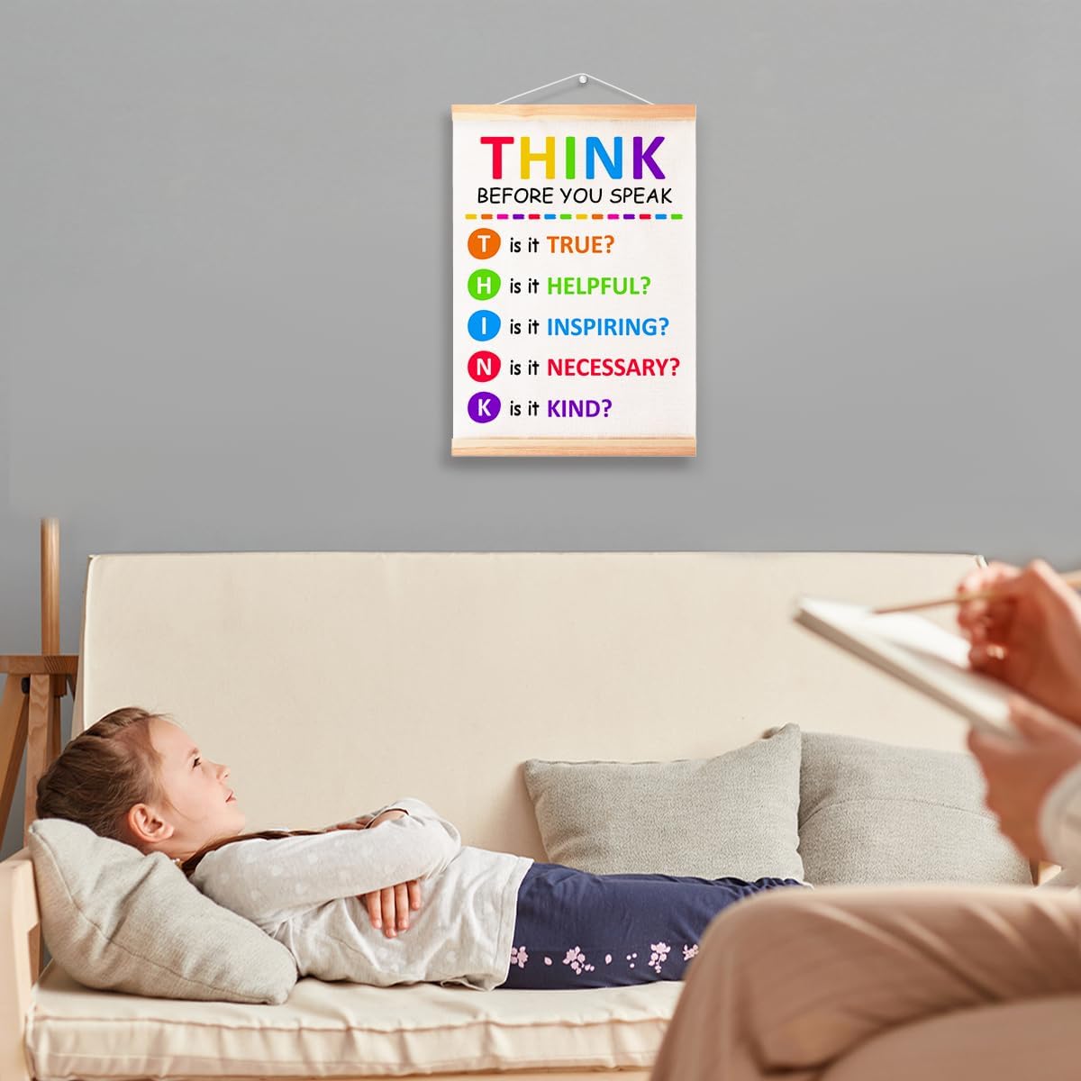 Think Before You Speak Poster - Therapy Counseling Office Wall Decor | 16x12in Mental Health Art