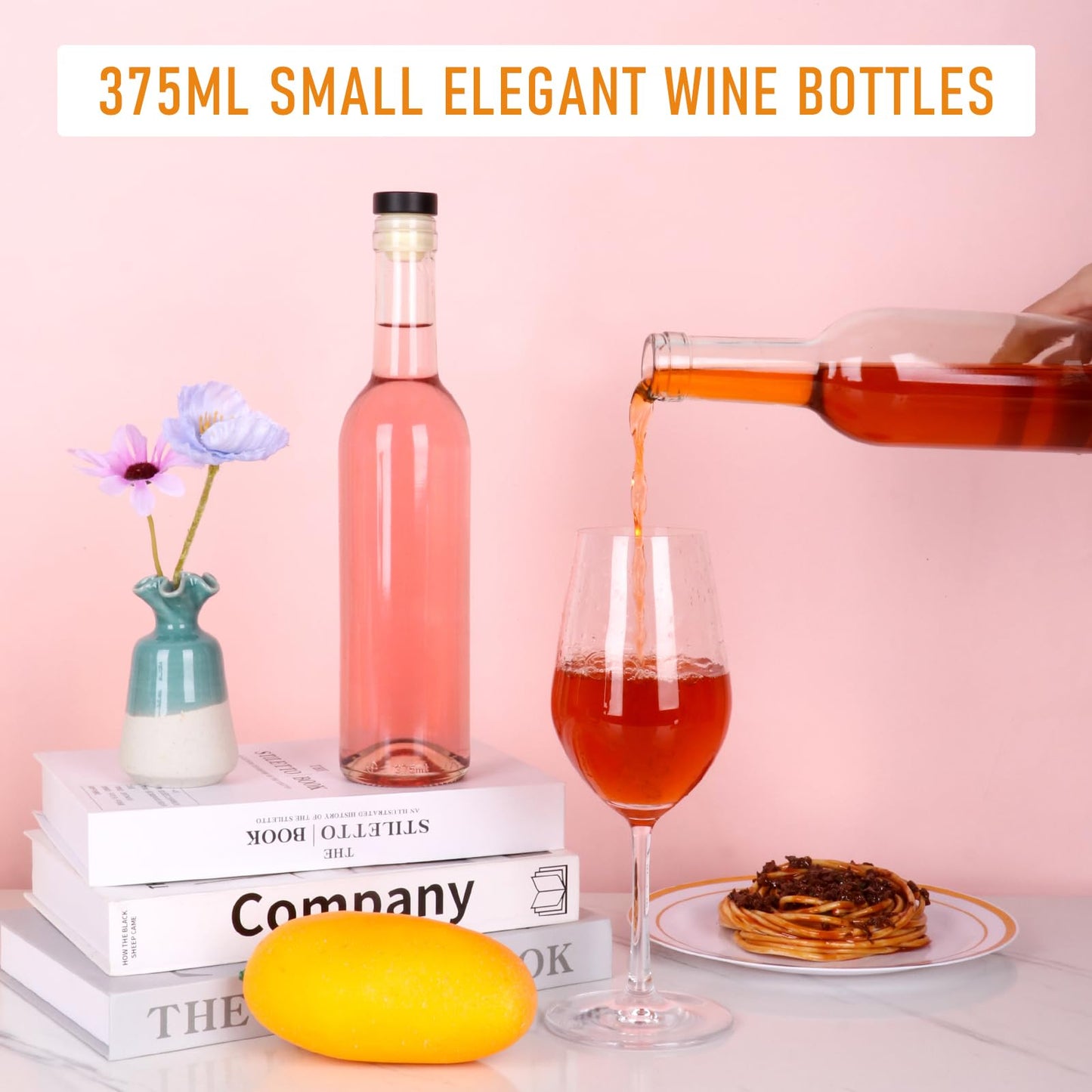 AuroTrends 12 oz Wine Bottles 12Pack with Cork Lids & Shrink Capsules - Durable 375ml Glass Bottles with Lids for Home Brewing, Sparkling Beverages, Fermentation, and Crafting