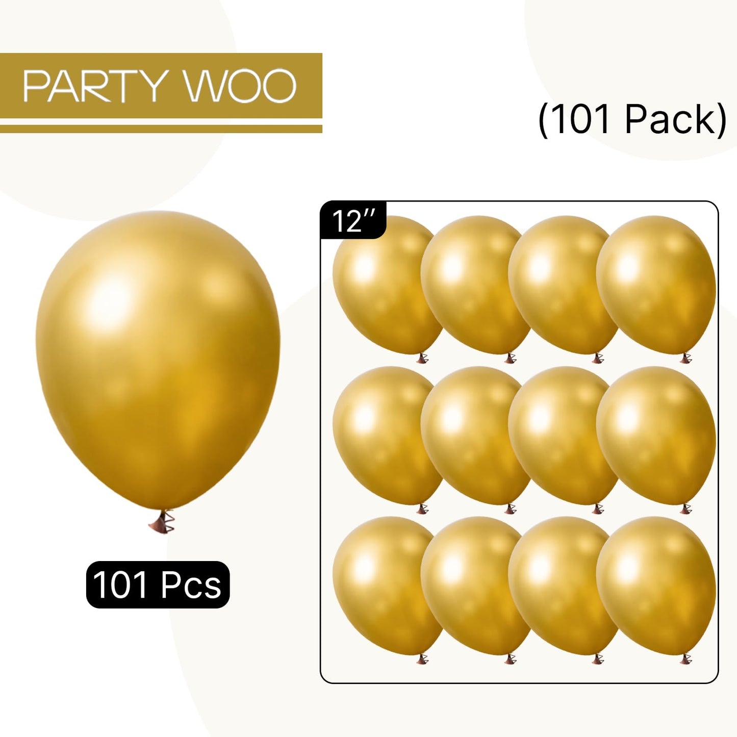 PartyWoo Gold Balloons 101pcs 12 Inch Gold Latex Helium Balloons for Birthday Wedding Anniversary Baby Shower Graduation Bachelorette Retirement Engagement Tea Casino Disco Party Decorations Gold-G101