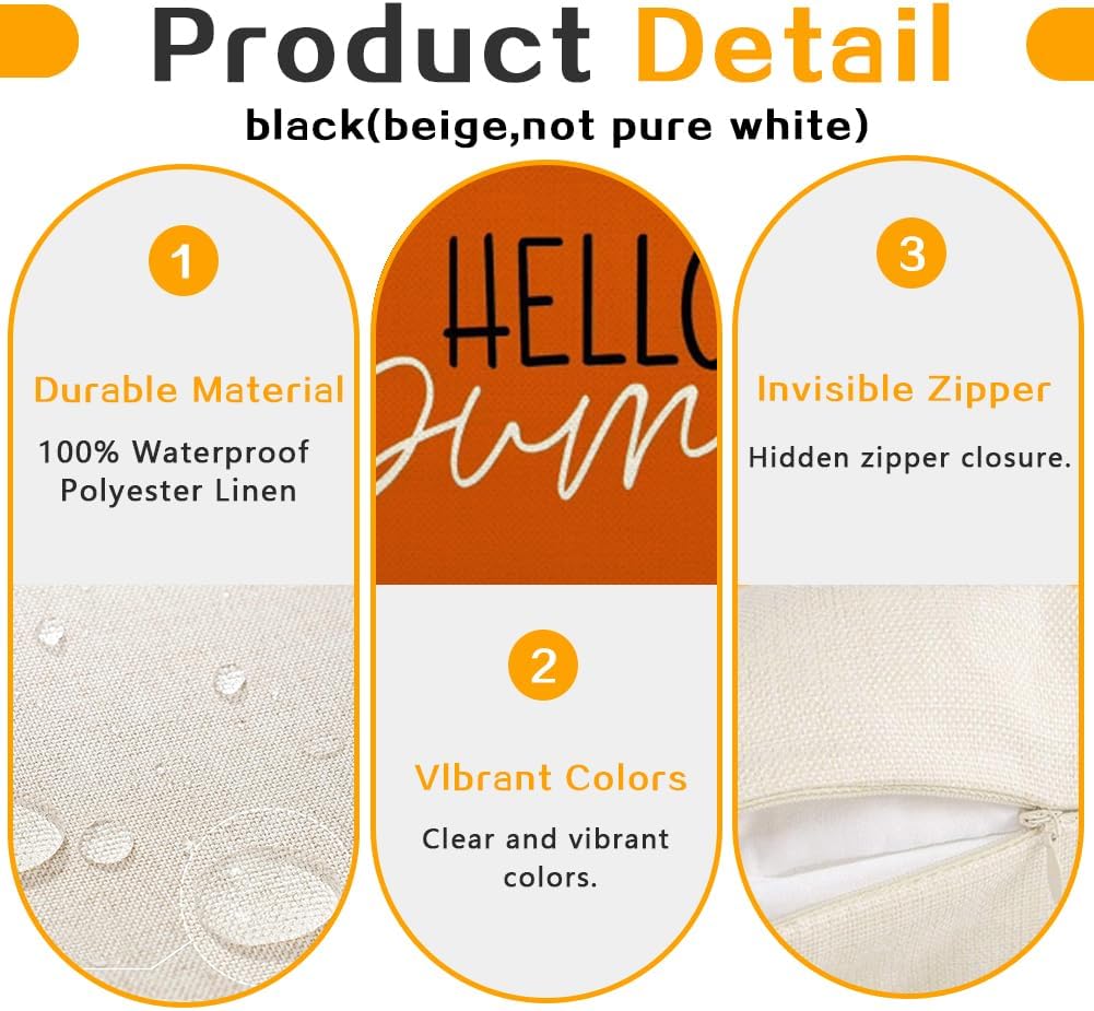 RABUSOFA Fall Pillow Covers - 18x18 Inch Waterproof Rust Hello Pumpkin Design | Autumn Harvest Decor