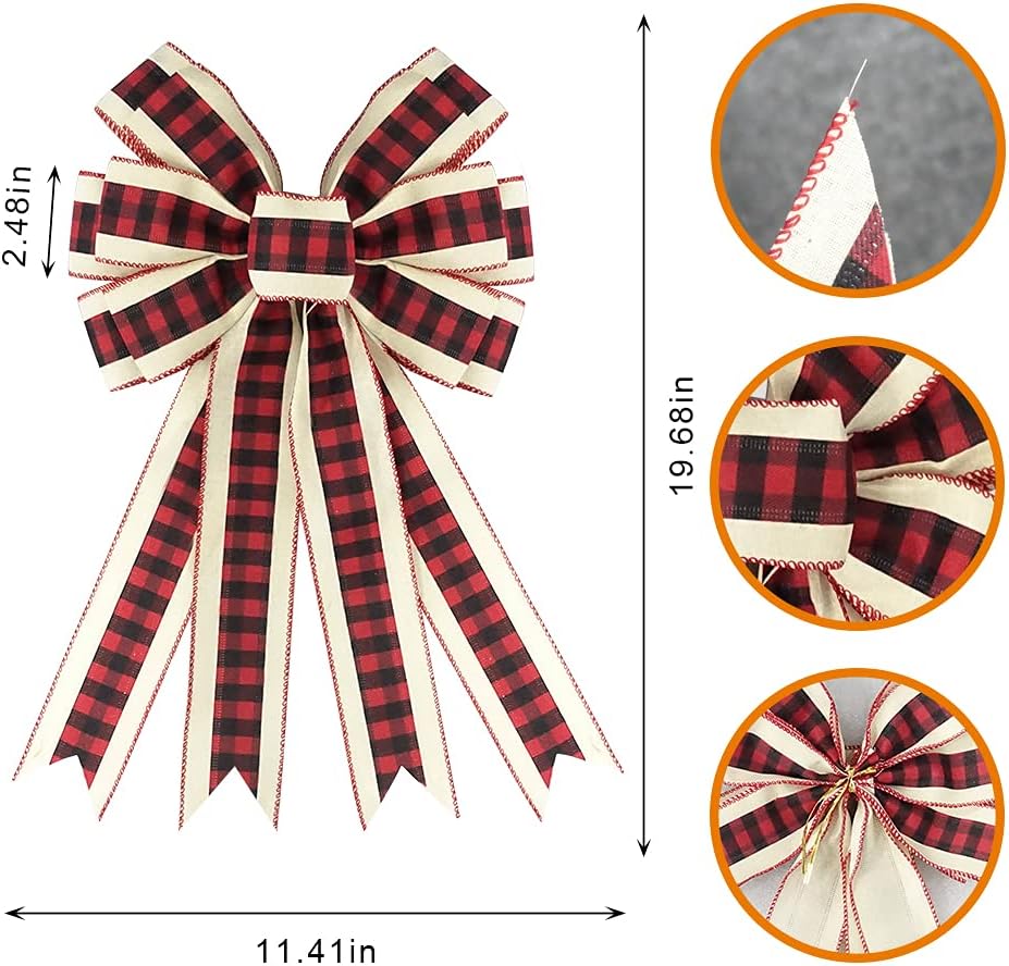 Regine Switzerland Large Christmas Bows - Red & Black Plaid Buffalo Bow for Wreaths & Decor