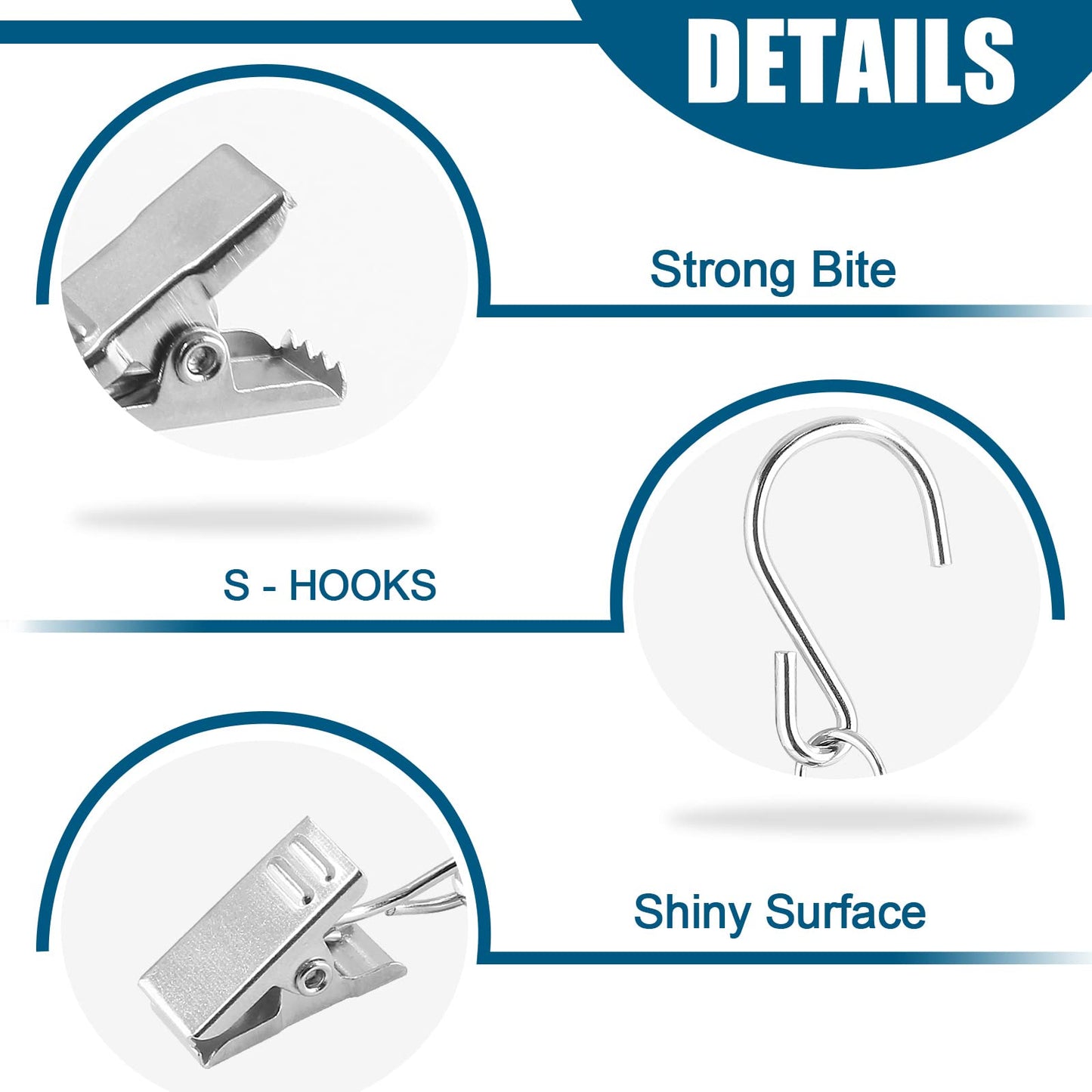Litoexpe 50 PCS S Hooks Curtain Clips, Metal Hanging Clips Hooks for Awning String Party Light Hangers, Gutter Clip Camping Tents, Outdoor & Indoor (Silver)