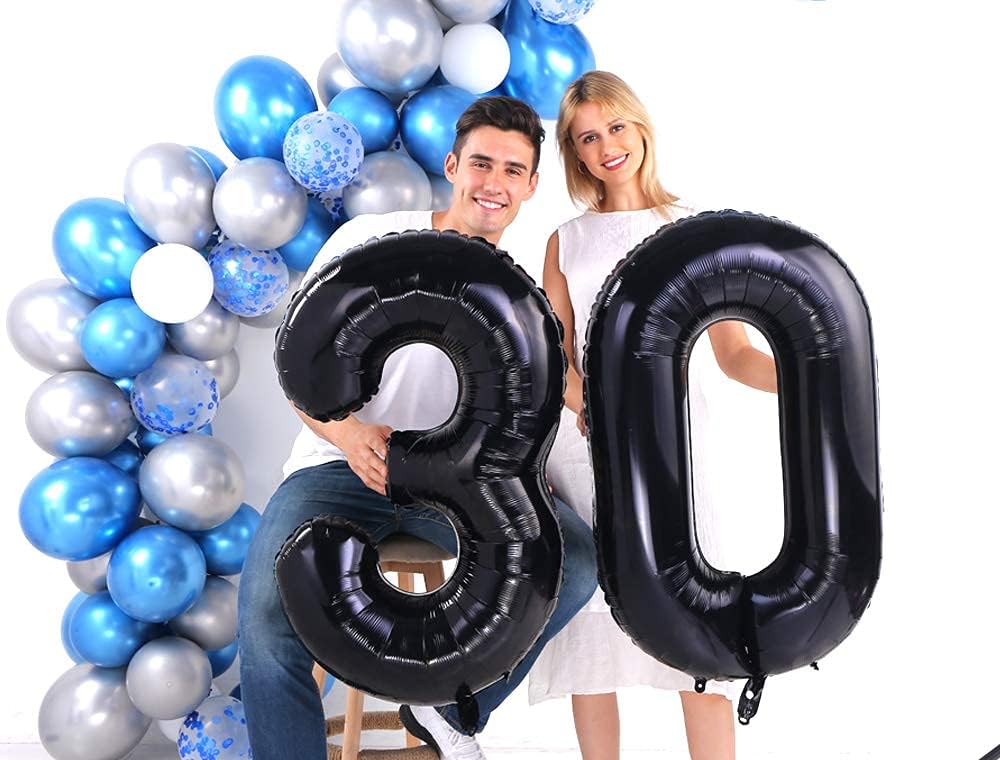 Skiennix Giant Number 30 Balloons - Jumbo Foil Mylar for 30th Birthday & Anniversary Celebrations