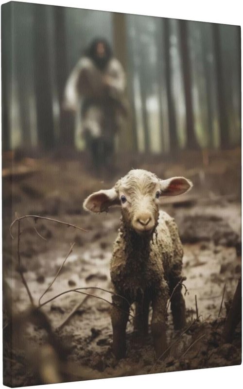 FOSMXA Jesus And Lamb Canvas Wall Art - Inspirational Christian Decor For Bedroom | 12x16 Inch