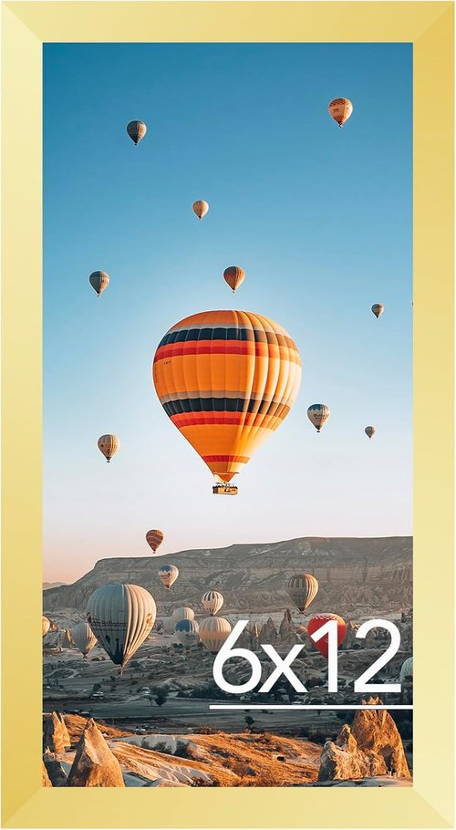 JCJMY 6x12 Gold Picture Frame - Wall Mountable for Horizontal or Vertical Display | Shatter-Resistant Plexiglass