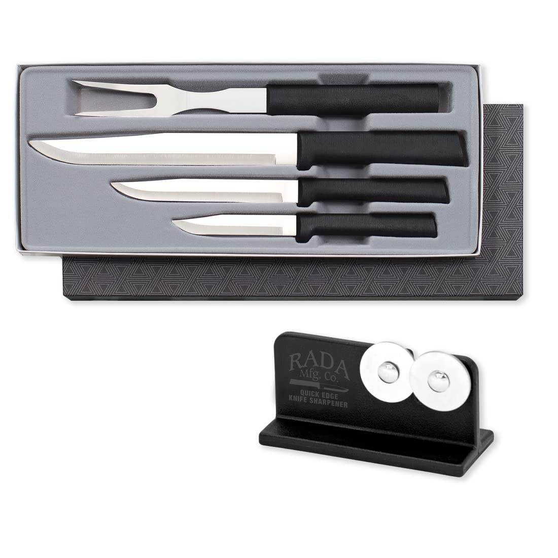 Rada Cutlery Prepare Then Carve Carving Black Handled Knife Gift Set eith Quick Edge Knife Sharpener