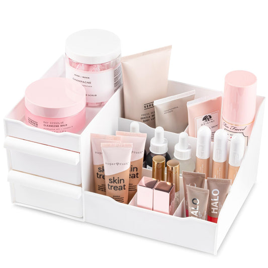 Mantello Makeup Organizer for Vanity, White Cosmetics Organizer, Cosmetic Organizer for Makeup and Toiletries, Make Up Organizers and Storage for Vanity's