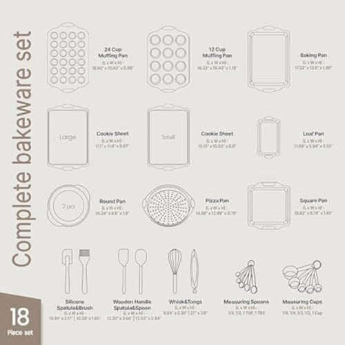 BAKKENMASTER 18-Piece Nonstick Carbon Steel Bakeware Set - Professional Kitchen Pans with White Silicone Handles