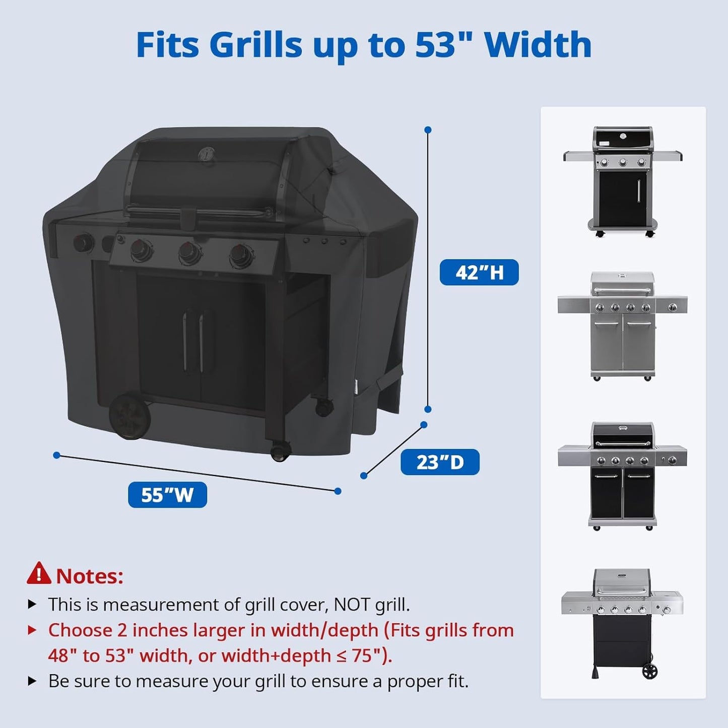 SunPatio Grill Cover - 55 Inch Heavy Duty Waterproof Barbecue Cover | UV & Fade Resistant, All-Weather Protection for Weber, Charbroil, Nexgrill, Kenmore Grills - Black