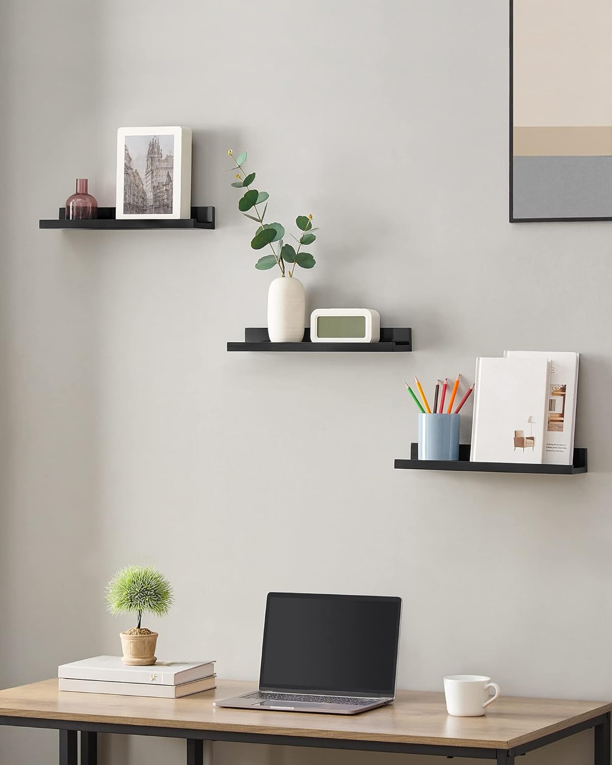 SONGMICS Floating Shelves - Set of 3 Stylish 15-Inch Wall Shelves for Home Decor | Black